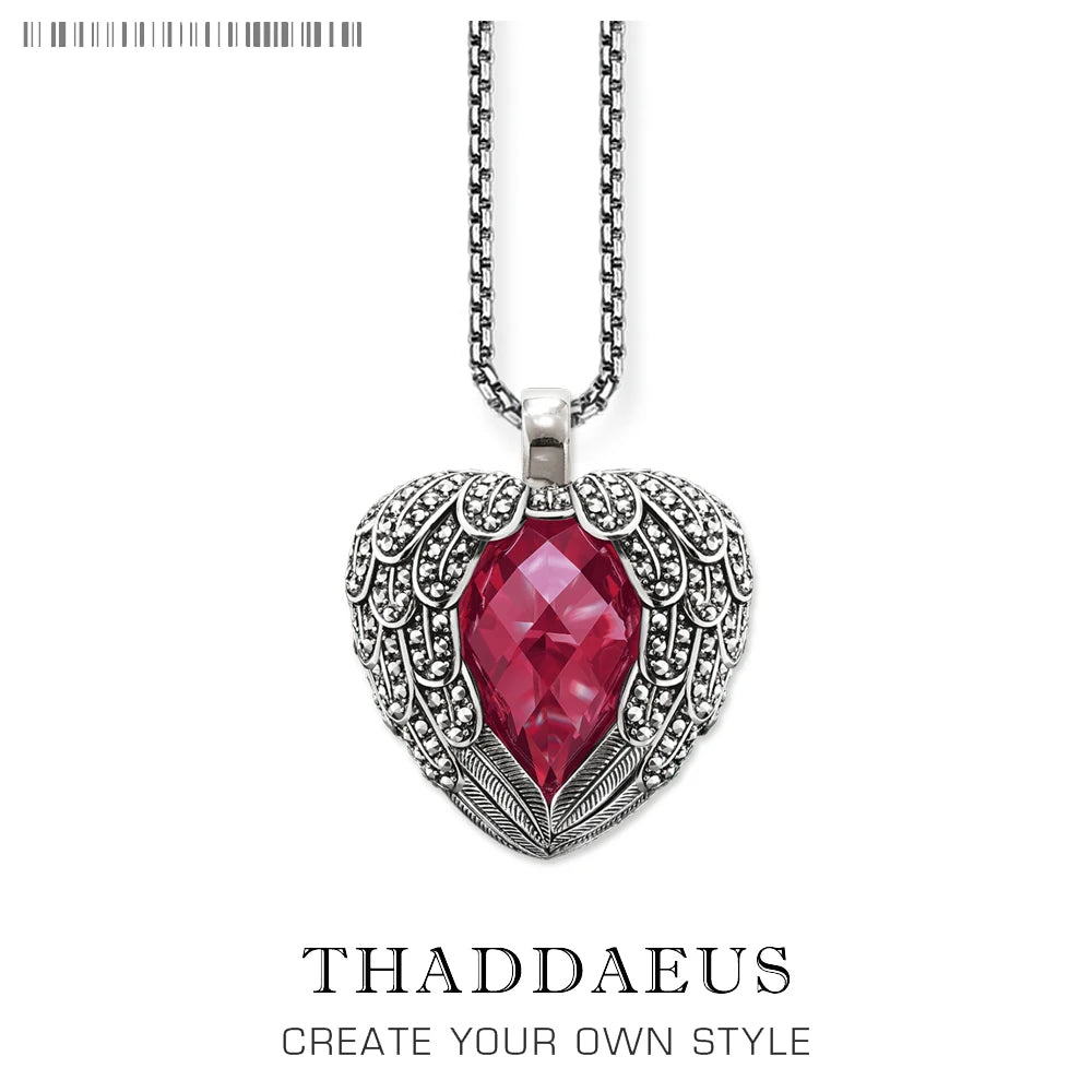 Pendant Necklace Red Winged Heart,2017 Brand Link Chain Fashion Jewelry Europe Style Stering  Bijoux Gift For Women