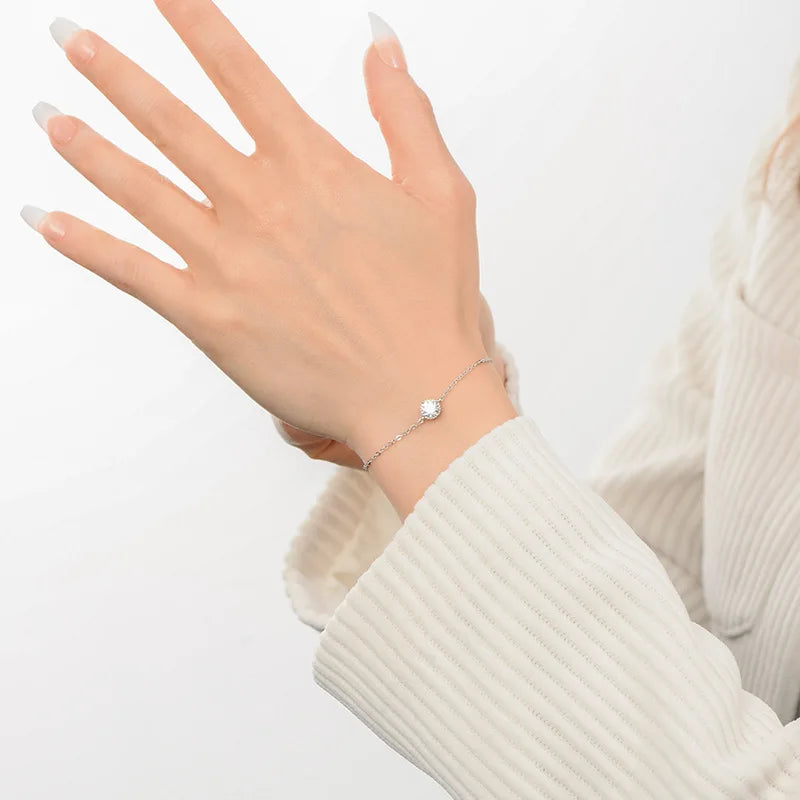Simple 1CT Round Real Moissanite Bracelets for Women 925 Sterling Sliver Luxury Diamond Bracelet Jewelry Gifts Pass Diamond
