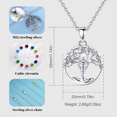 Eudora 925 Sterling Silver 7 Chakra Tree of Life Necklace Mandala Yoga Charm Amulet Pendant Fine Temperament Jewelry Party Gift