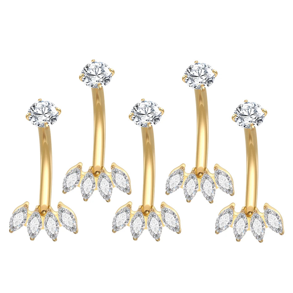 1/5PCS Titanium Piercing Star Belly Rings Flower CZ Crystal Navel Belly Button Rings Ombligo Piercing Sexy Women Jewelry 14G