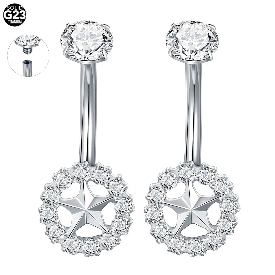 1/5PCS Titanium Piercing Star Belly Rings Flower CZ Crystal Navel Belly Button Rings Ombligo Piercing Sexy Women Jewelry 14G