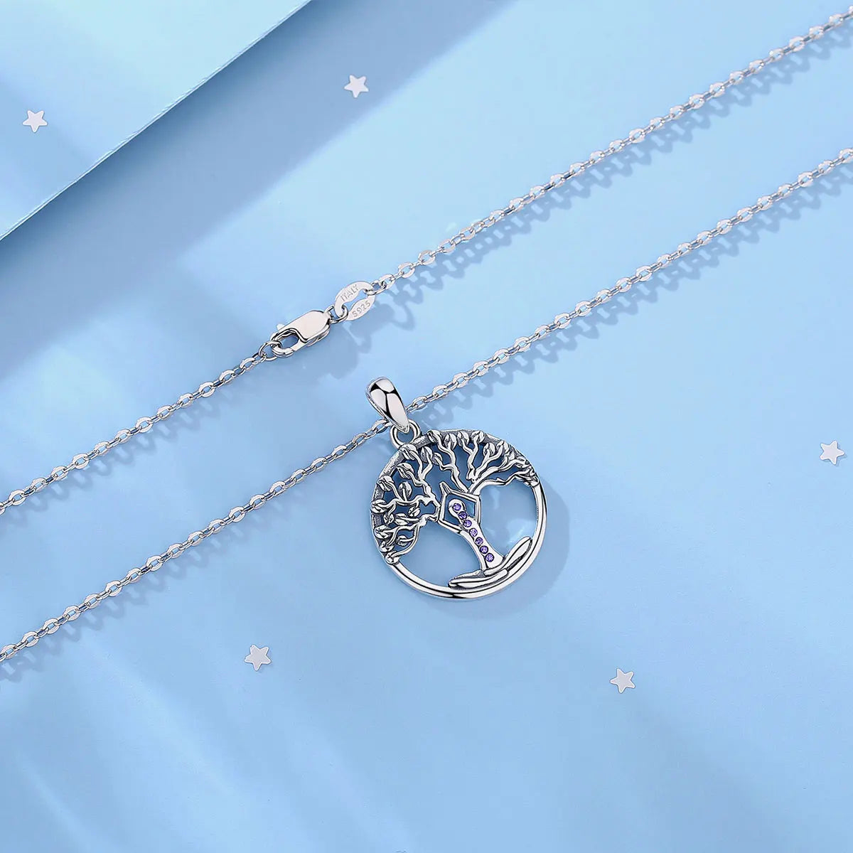 Eudora 925 Sterling Silver 7 Chakra Tree of Life Necklace Mandala Yoga Charm Amulet Pendant Fine Temperament Jewelry Party Gift
