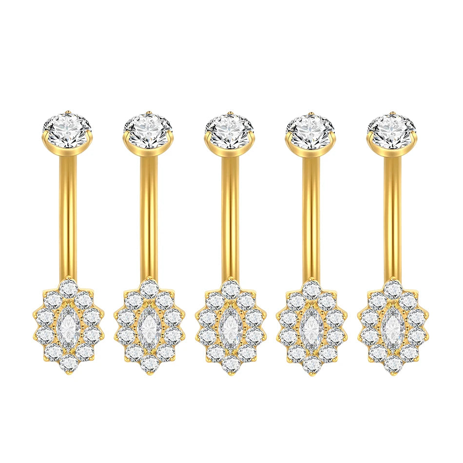 1/5PCS Titanium Piercing Star Belly Rings Flower CZ Crystal Navel Belly Button Rings Ombligo Piercing Sexy Women Jewelry 14G