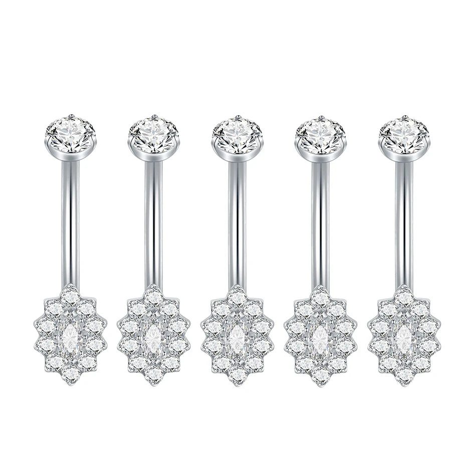 1/5PCS Titanium Piercing Star Belly Rings Flower CZ Crystal Navel Belly Button Rings Ombligo Piercing Sexy Women Jewelry 14G