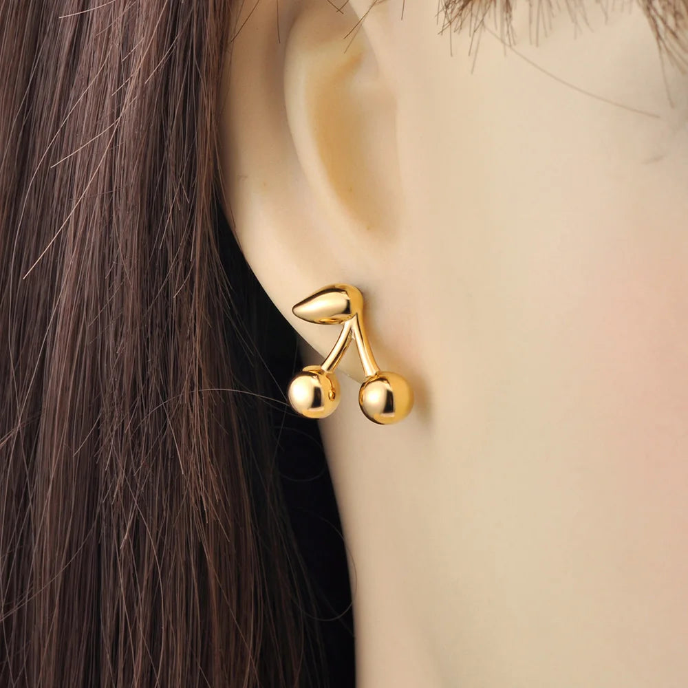 Lokaer Fashion Stainless Steel Metal Chic Cherry Stud Earrings Waterproof Charm Fashion Jewelry 18K PVD Plated Wholesale E25018