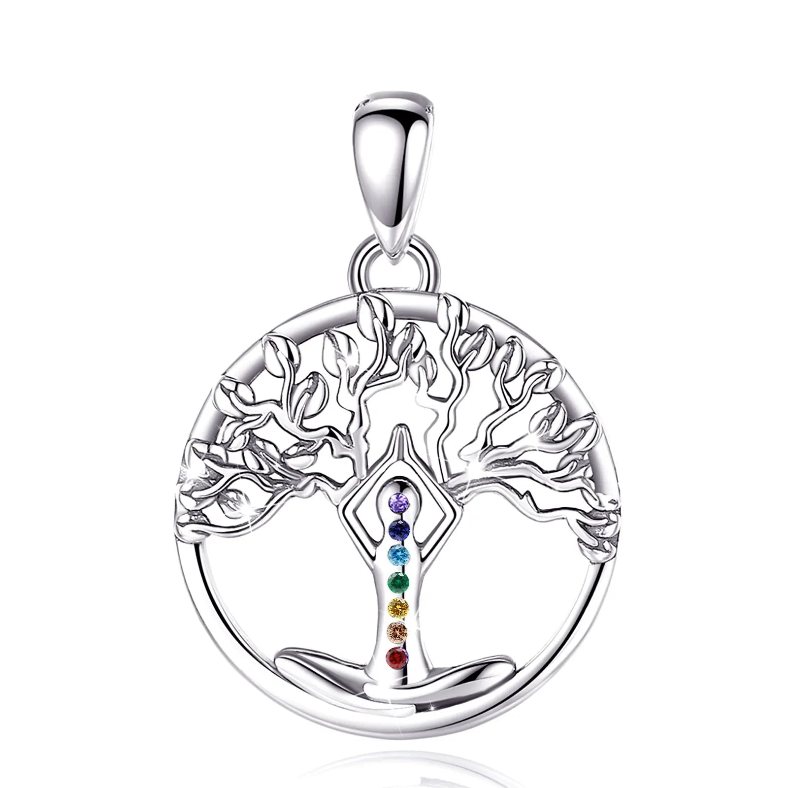 Eudora 925 Sterling Silver 7 Chakra Tree of Life Necklace Mandala Yoga Charm Amulet Pendant Fine Temperament Jewelry Party Gift