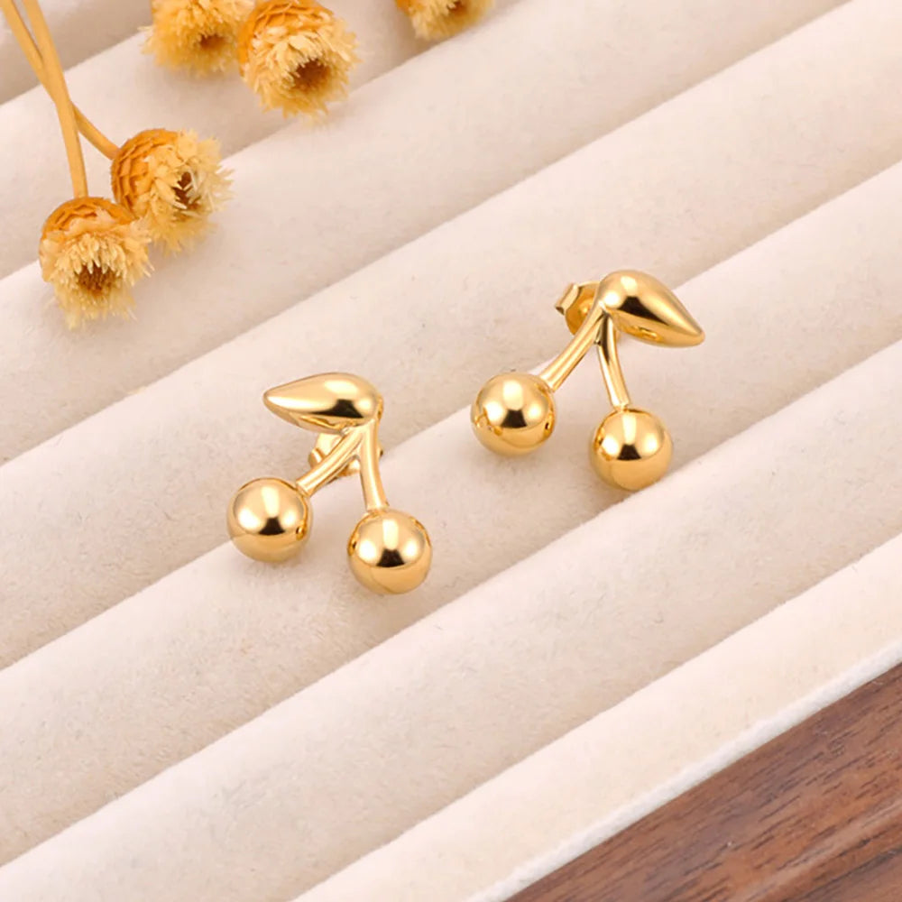 Lokaer Fashion Stainless Steel Metal Chic Cherry Stud Earrings Waterproof Charm Fashion Jewelry 18K PVD Plated Wholesale E25018