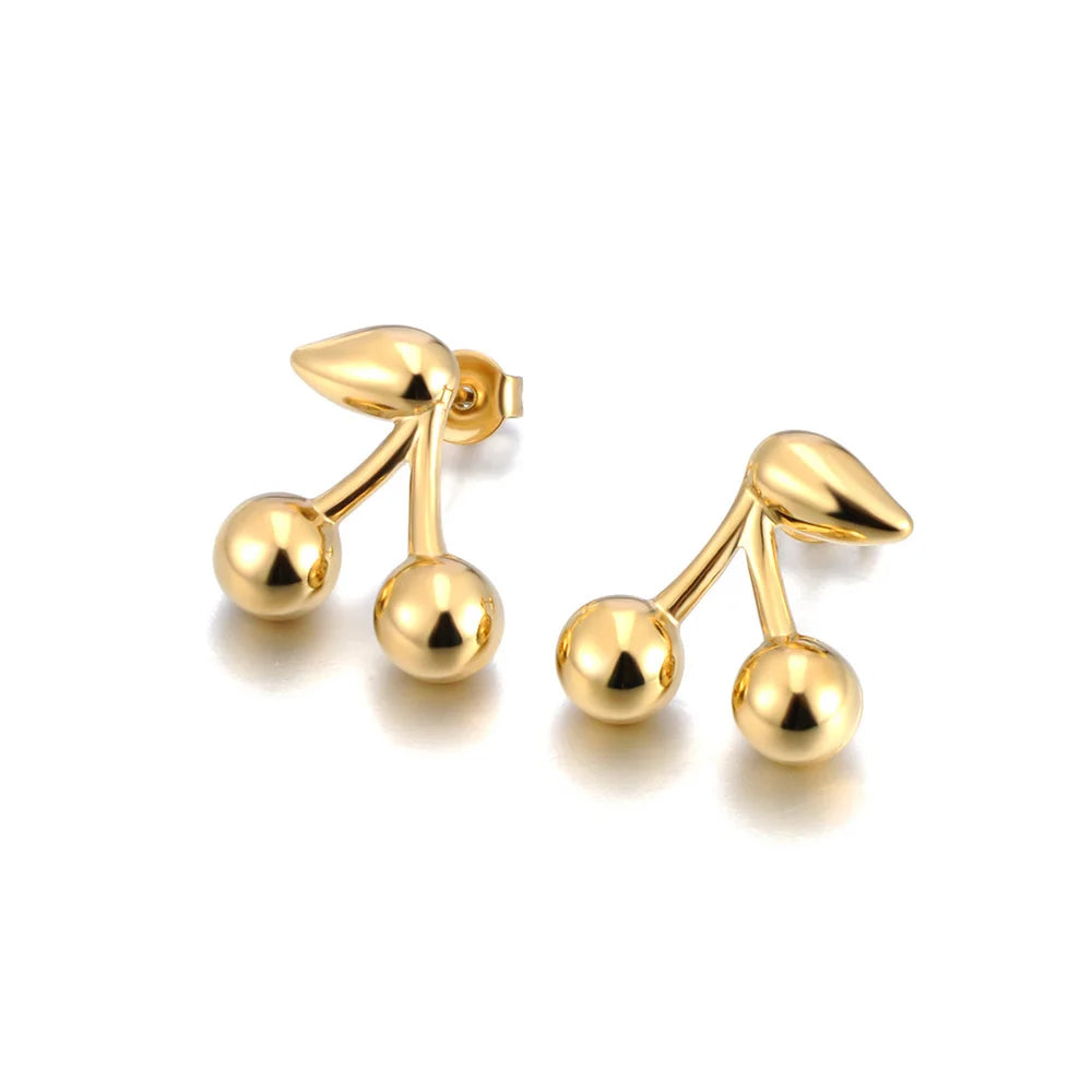 Lokaer Fashion Stainless Steel Metal Chic Cherry Stud Earrings Waterproof Charm Fashion Jewelry 18K PVD Plated Wholesale E25018
