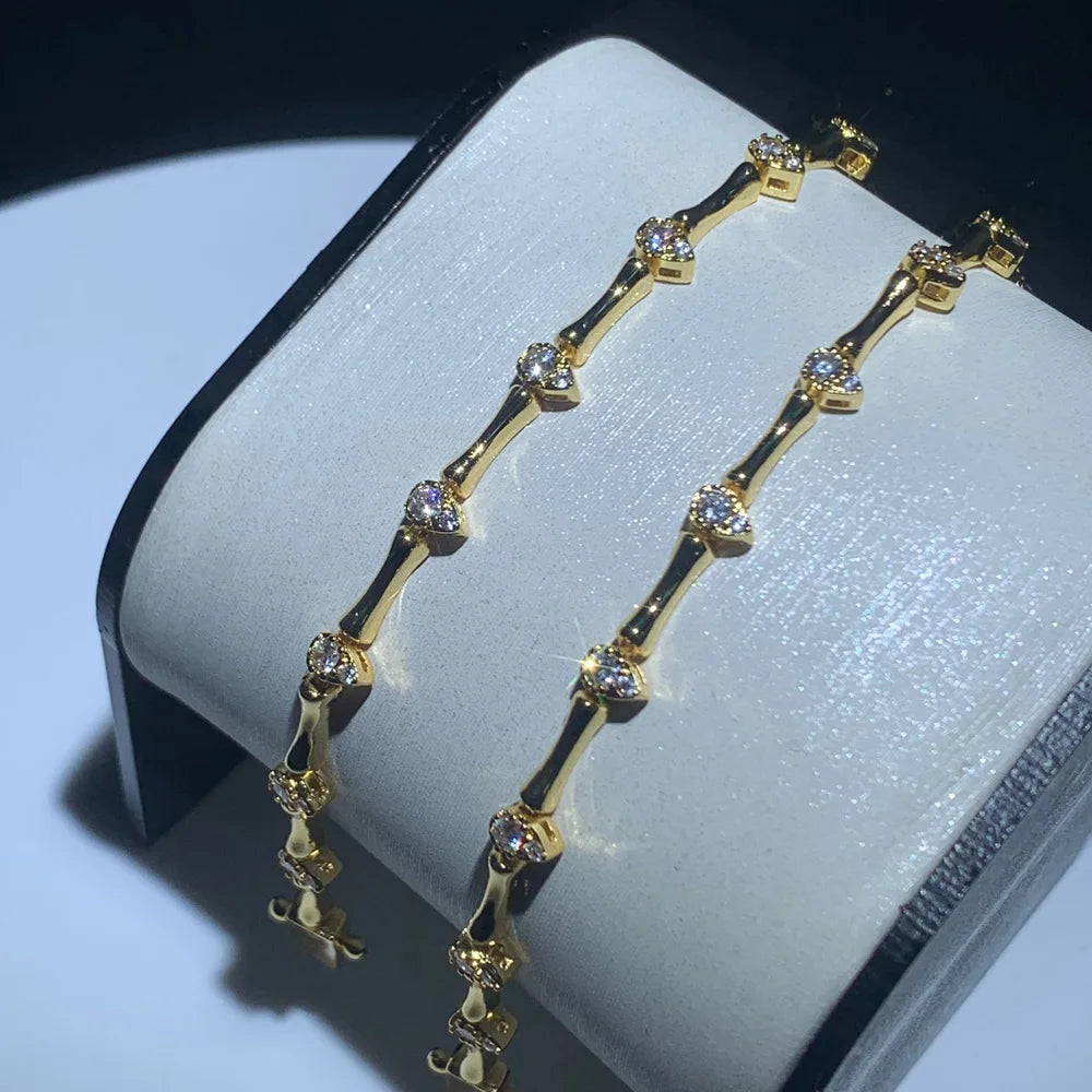 2025 New Arrived Hot Selling Women Fashion Jewelry Geometric Bar Bamboo Tear Drop Charm Chain Bracelet