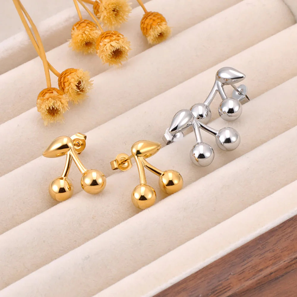Lokaer Fashion Stainless Steel Metal Chic Cherry Stud Earrings Waterproof Charm Fashion Jewelry 18K PVD Plated Wholesale E25018