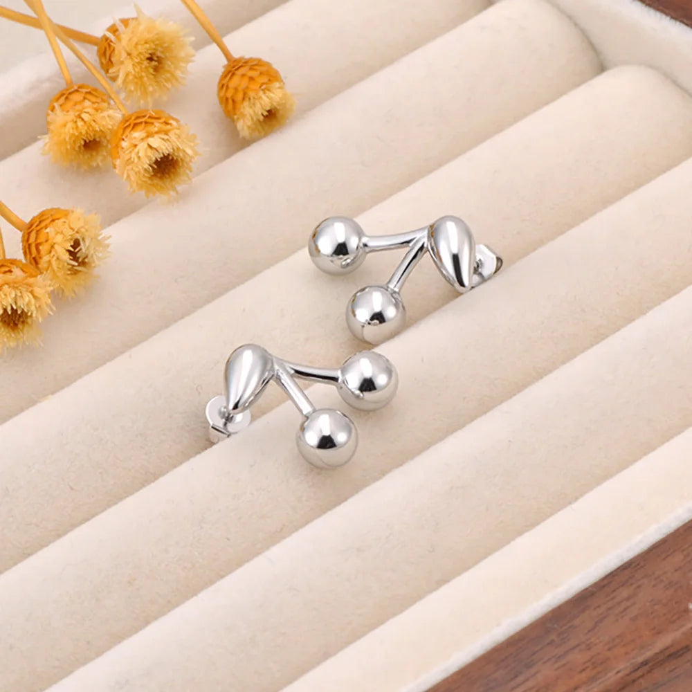 Lokaer Fashion Stainless Steel Metal Chic Cherry Stud Earrings Waterproof Charm Fashion Jewelry 18K PVD Plated Wholesale E25018