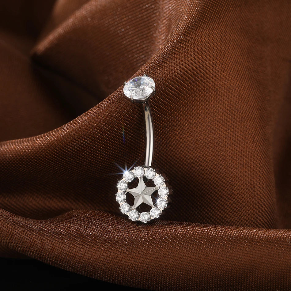 1/5PCS Titanium Piercing Star Belly Rings Flower CZ Crystal Navel Belly Button Rings Ombligo Piercing Sexy Women Jewelry 14G