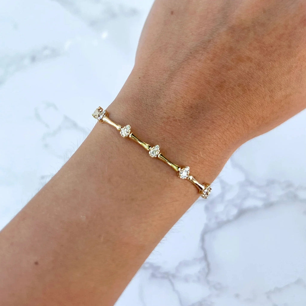 2025 New Arrived Hot Selling Women Fashion Jewelry Geometric Bar Bamboo Tear Drop Charm Chain Bracelet