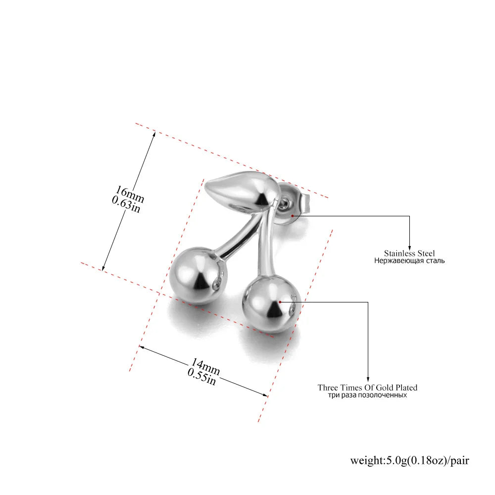 Lokaer Fashion Stainless Steel Metal Chic Cherry Stud Earrings Waterproof Charm Fashion Jewelry 18K PVD Plated Wholesale E25018