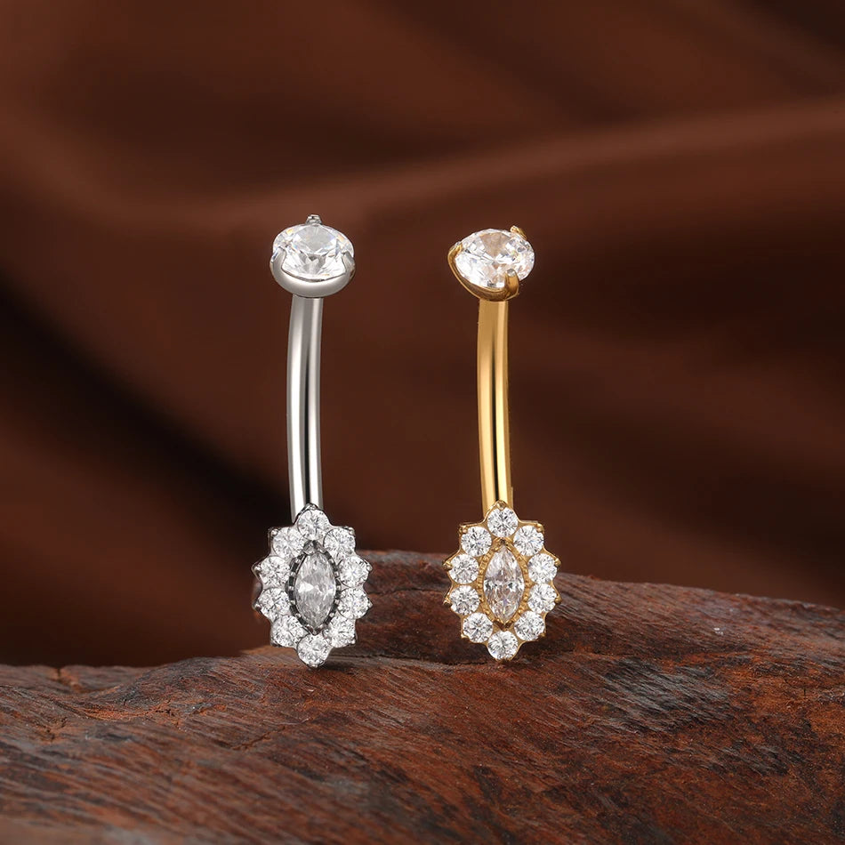 1/5PCS Titanium Piercing Star Belly Rings Flower CZ Crystal Navel Belly Button Rings Ombligo Piercing Sexy Women Jewelry 14G