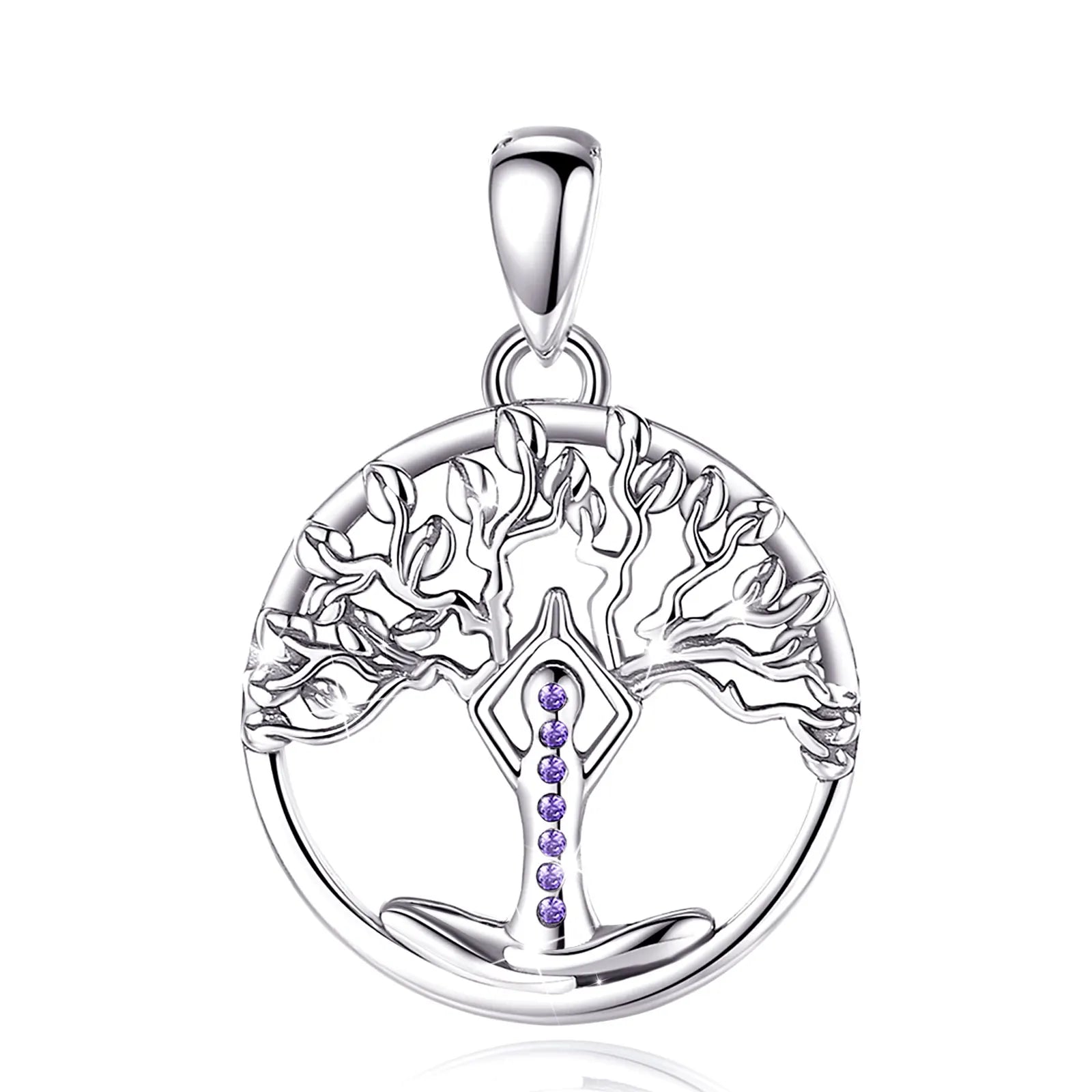 Eudora 925 Sterling Silver 7 Chakra Tree of Life Necklace Mandala Yoga Charm Amulet Pendant Fine Temperament Jewelry Party Gift
