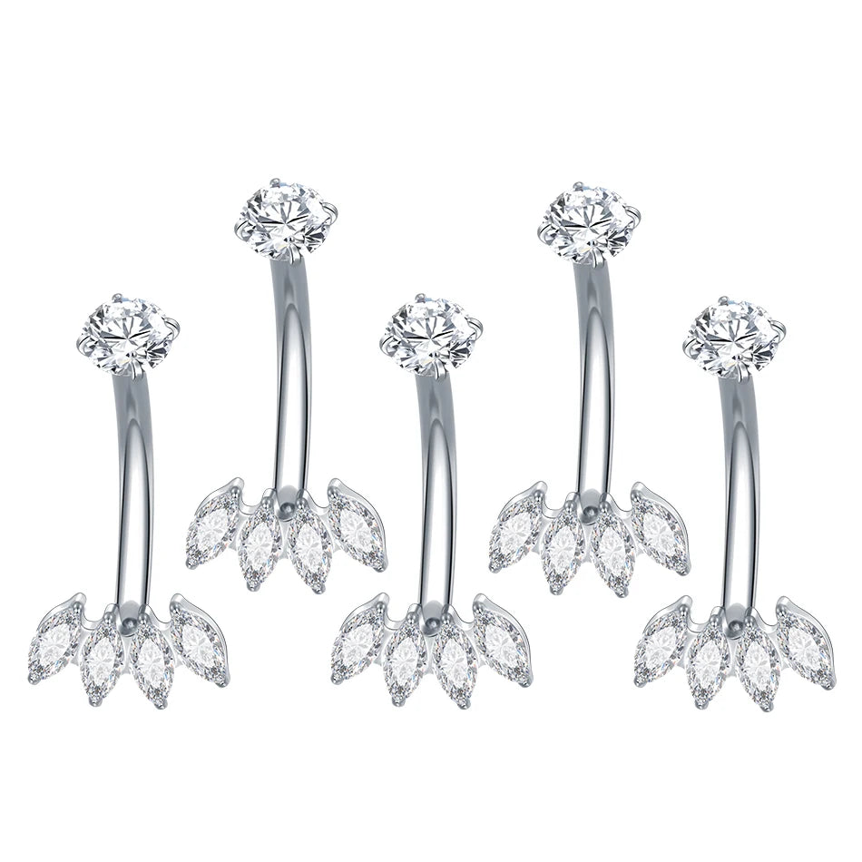 1/5PCS Titanium Piercing Star Belly Rings Flower CZ Crystal Navel Belly Button Rings Ombligo Piercing Sexy Women Jewelry 14G