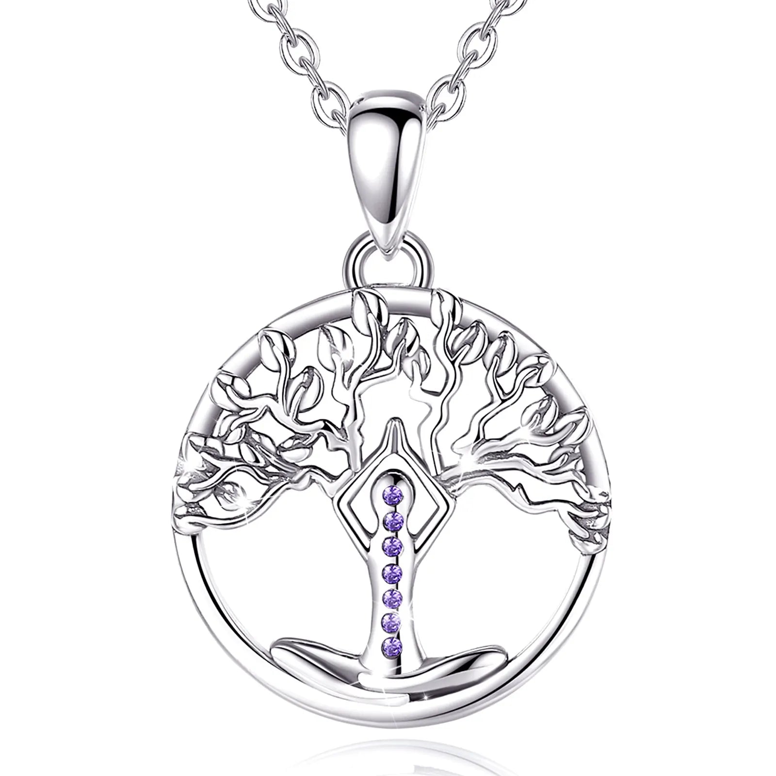 Eudora 925 Sterling Silver 7 Chakra Tree of Life Necklace Mandala Yoga Charm Amulet Pendant Fine Temperament Jewelry Party Gift